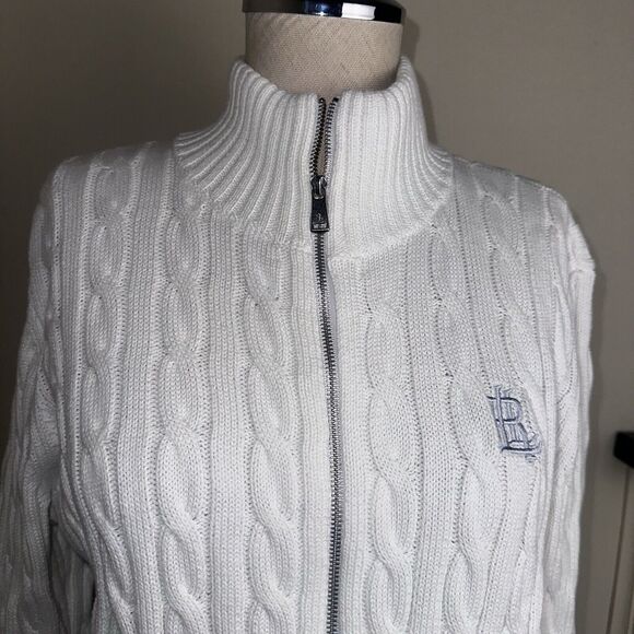 NWT Lauren Ralph Lauren Women's Cable Knit XL Cardigan Sweater Silver Edition - Picture 2 of 10